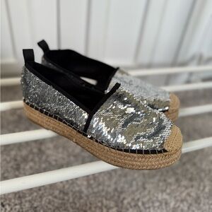 Zara Silver Sequin Espadrille Shoes